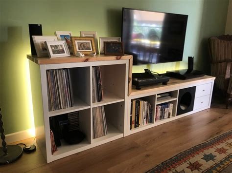 adding metal brackets to kallax shelves for vinyl records|KALLAX record shelf reviews.